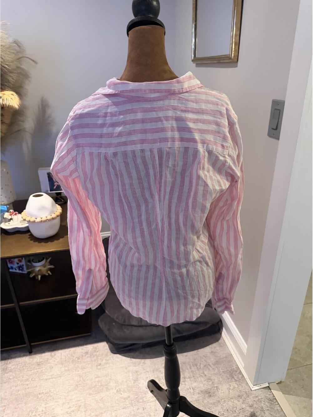 Frank & Eileen Barry Linen Pink and White Striped Button-Up summer spring S - Picture 4 of 4